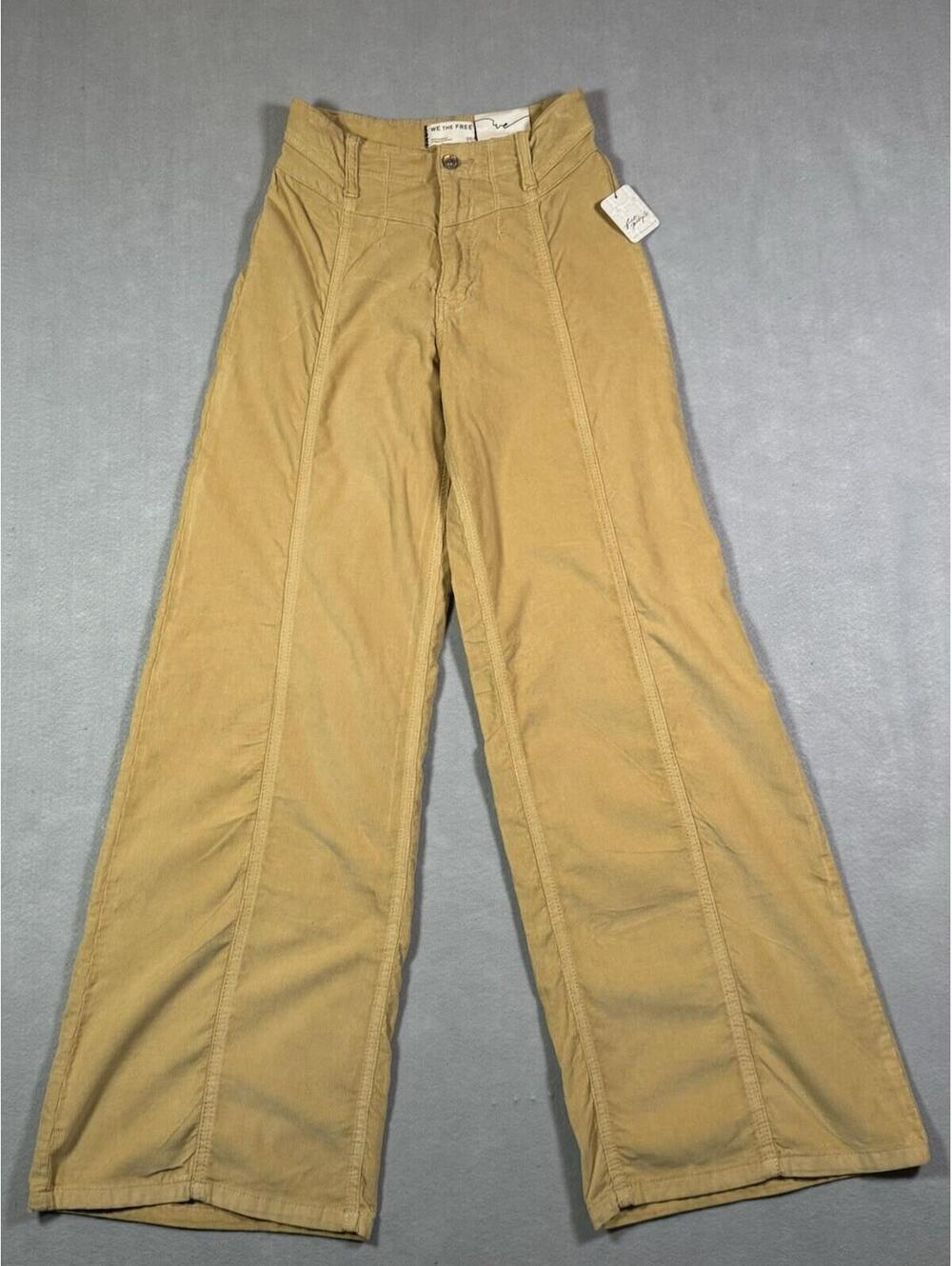 We The Free Women's Wide-Leg Corduroy Pants Sand High Rise Pockets Casual
